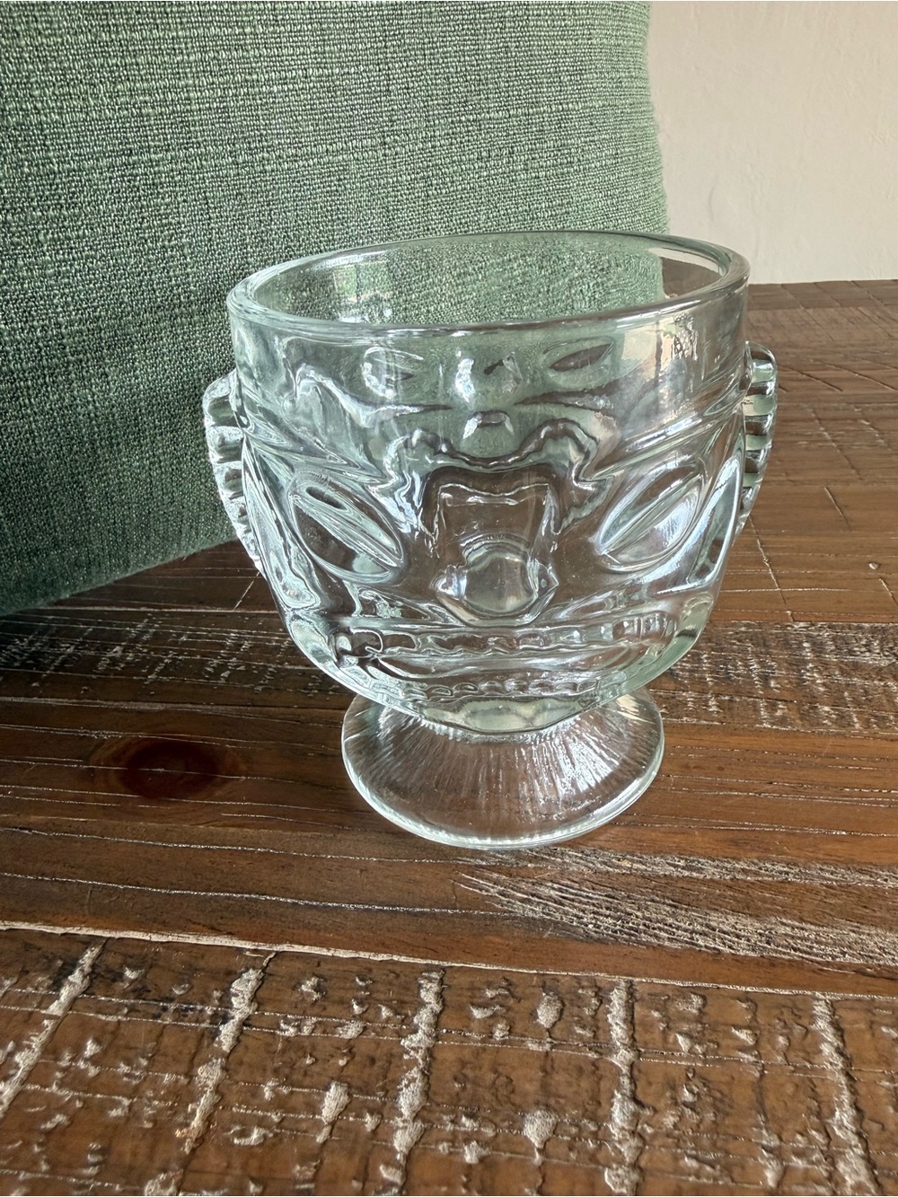 Vintage Indiana Glass Clear Two-Faced Tiki Mug